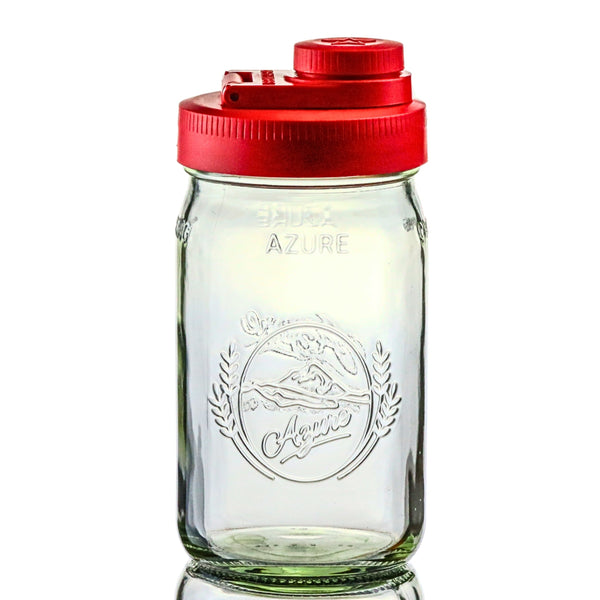 Glass Mason Jar Pitcher with Pour Lid - Azure Standard Jar, 1 Quart (32 oz) Wide Mouth, Old Glory Red 1-Pack Mason Jars - Medium Brewing America