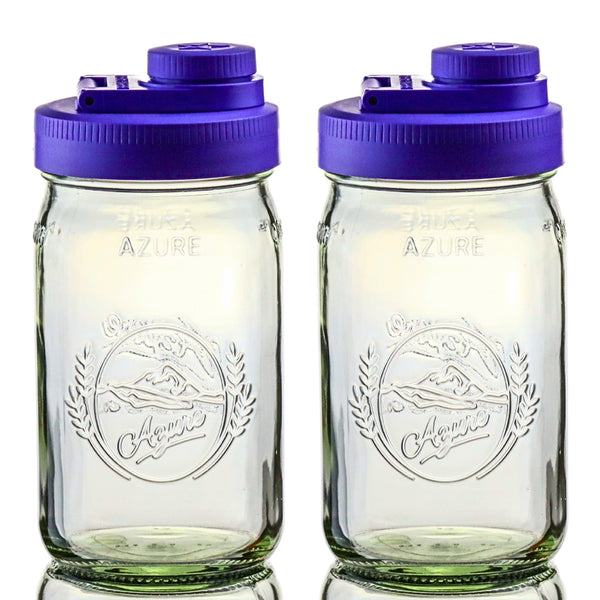 Glass Mason Jar Pitcher with Pour Lids - Azure Standard Jars, 1 Quart (32 oz) Wide Mouth, Violet Purple 2-Pack Mason Jars - Medium Brewing America