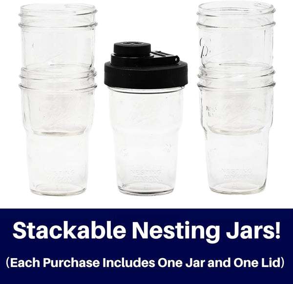 Travel Cup with Pouring Lid, 1 Pint (16 oz) Nesting Jar with Teal Wide Mouth Ball Mason Jar Pour Lid Serving Pitchers & Carafes Brewing America