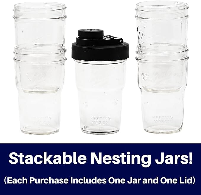 Travel Cup with Pouring Lid, 1 Pint (16 oz) Nesting Jar with Black Wide Mouth Ball Mason Jar Pour Lid Serving Pitchers & Carafes Brewing America