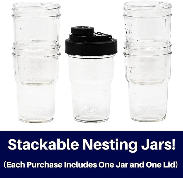 Travel Cup with Pouring Lid, 1 Pint (16 oz) Nesting Jar with Black Wide Mouth Ball Mason Jar Pour Lid Serving Pitchers & Carafes Brewing America