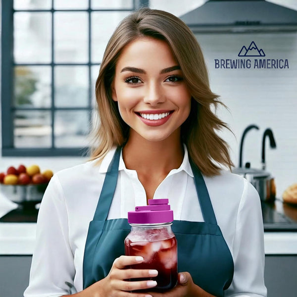 Mason Jar Lids Wide Mouth Plastic 4 Pack Leak Proof with Flip Cap Pouring Spout & Drink Hole - Very Berry Accessories Brewing America