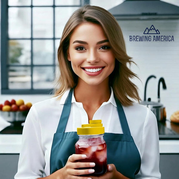Mason Jar Lids Wide Mouth Plastic 4 Pack Leak Proof with Flip Cap Pouring Spout & Drink Hole - Yellow Accessories Brewing America
