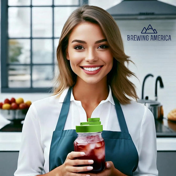 Mason Jar Lids Wide Mouth Plastic 4 Pack Leak Proof with Flip Cap Pouring Spout & Drink Hole - Lime Green Accessories Brewing America