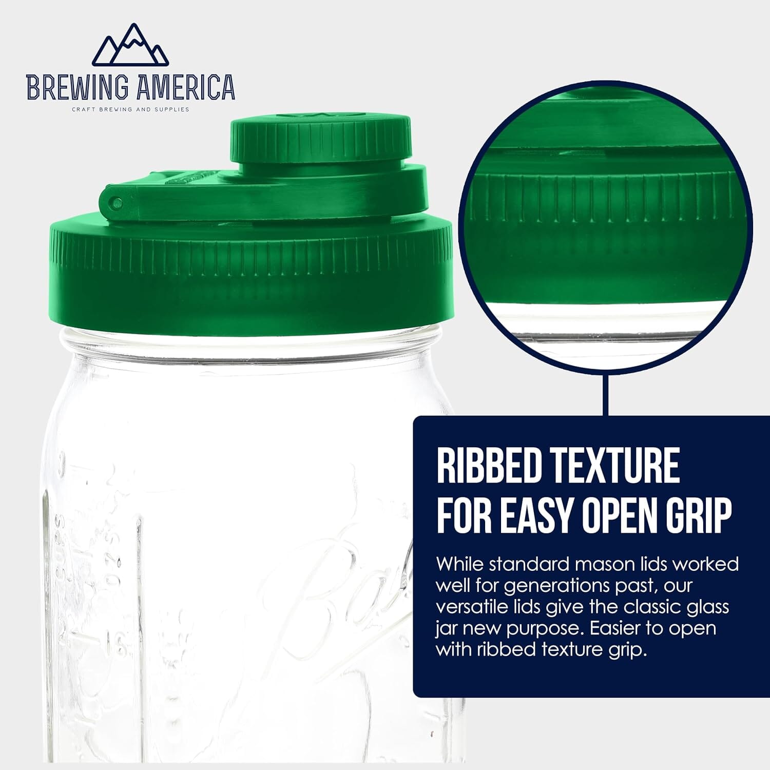 Mason Jar Lids Wide Mouth Plastic 4 Pack Leak Proof with Flip Cap Pouring Spout & Drink Hole - Tractor Green Accessories Brewing America