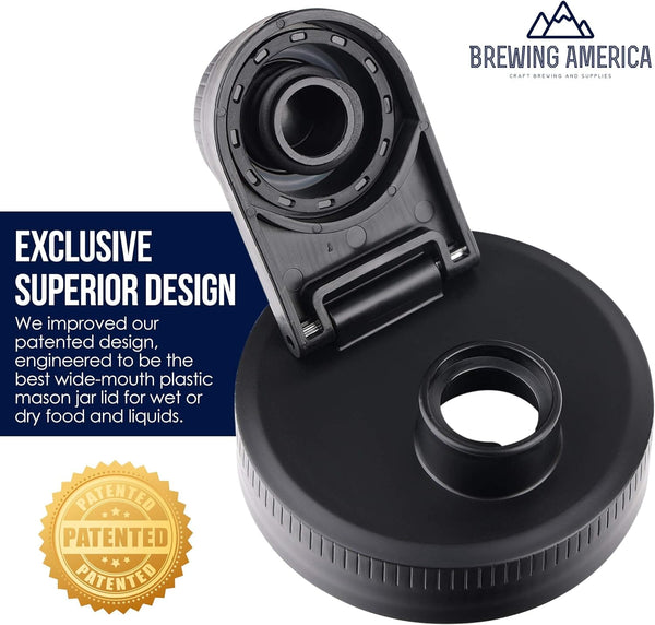 Travel Cup with Pouring Lid, 1 Pint (16 oz) Nesting Jar with Black Wide Mouth Ball Mason Jar Pour Lid Serving Pitchers & Carafes Brewing America