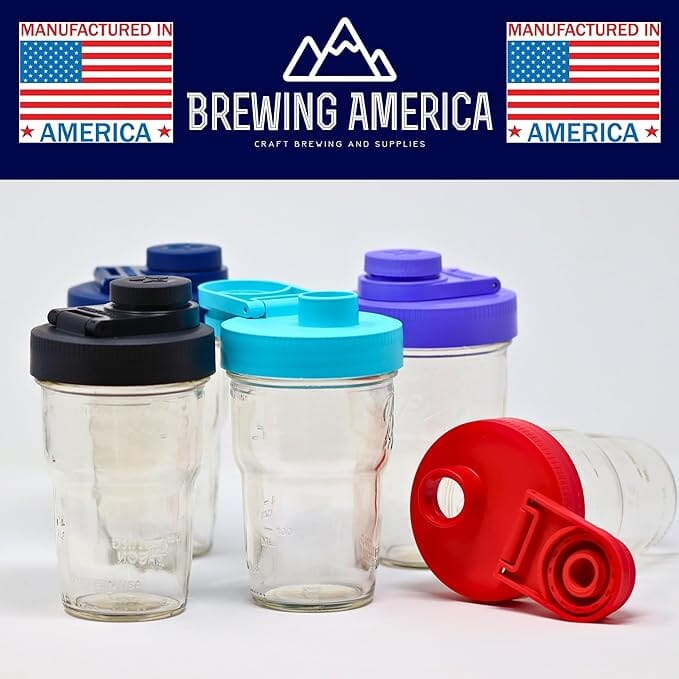 Travel Cup with Pouring Lid, 1 Pint (16 oz) Nesting Jar with Black Wide Mouth Ball Mason Jar Pour Lid Serving Pitchers & Carafes Brewing America