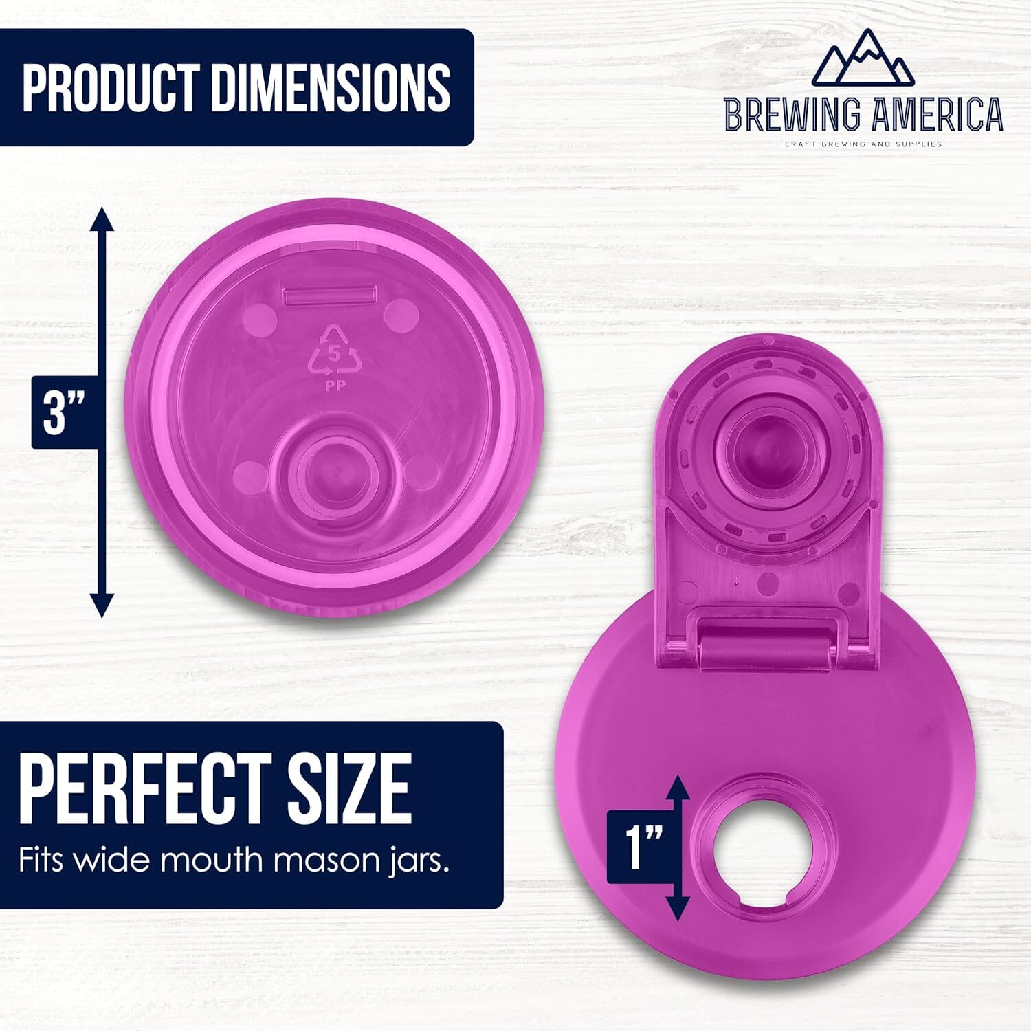 Mason Jar Lids Wide Mouth Plastic 4 Pack Leak Proof with Flip Cap Pouring Spout & Drink Hole - Very Berry Accessories Brewing America