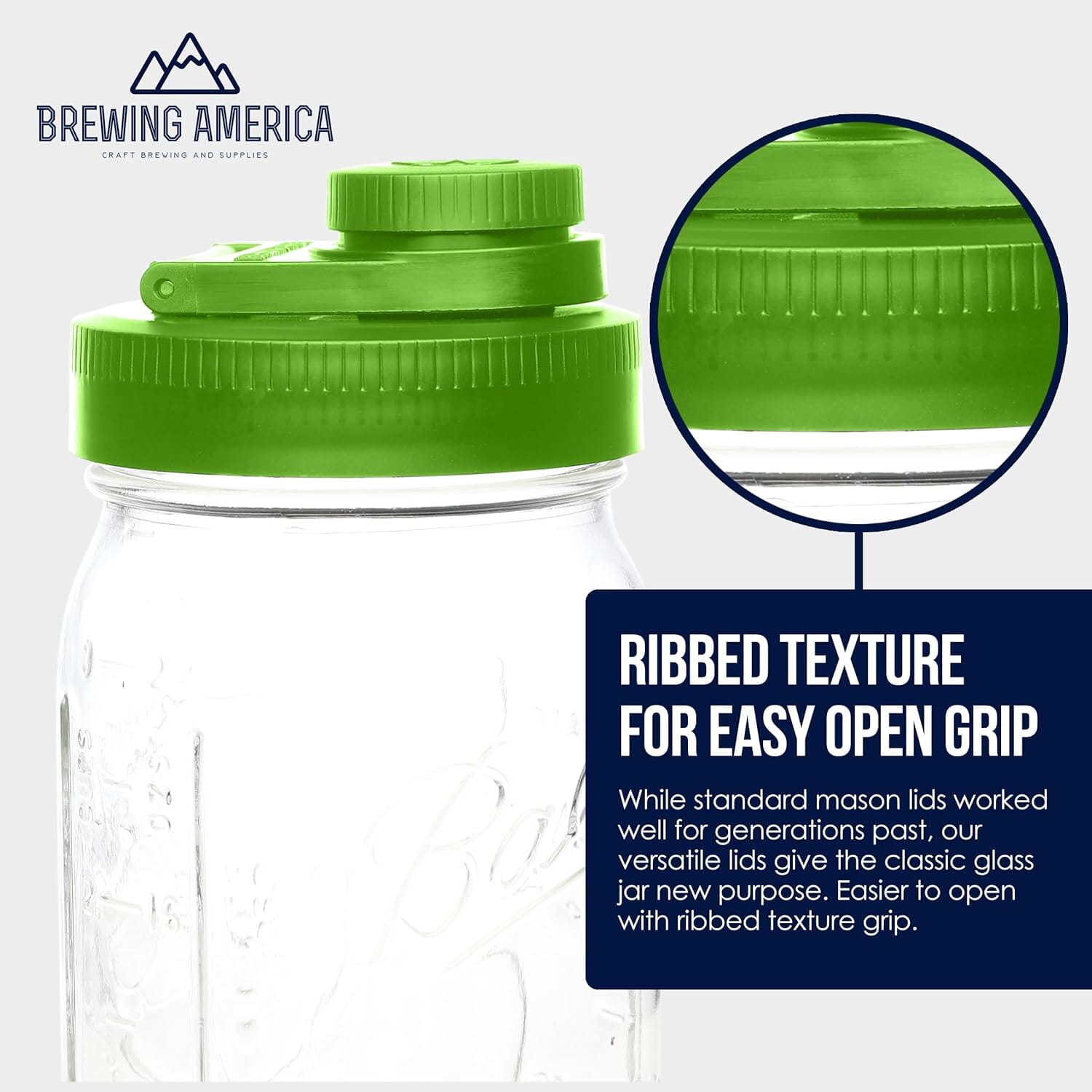 Mason Jar Lids Wide Mouth Plastic 4 Pack Leak Proof with Flip Cap Pouring Spout & Drink Hole - Lime Green Accessories Brewing America