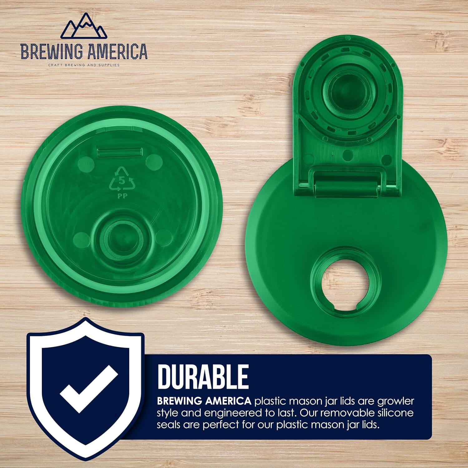 Mason Jar Lids Wide Mouth Plastic 4 Pack Leak Proof with Flip Cap Pouring Spout & Drink Hole - Tractor Green Accessories Brewing America