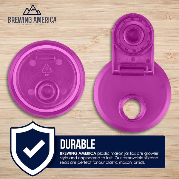 Mason Jar Lids Wide Mouth Plastic 4 Pack Leak Proof with Flip Cap Pouring Spout & Drink Hole - Very Berry Accessories Brewing America