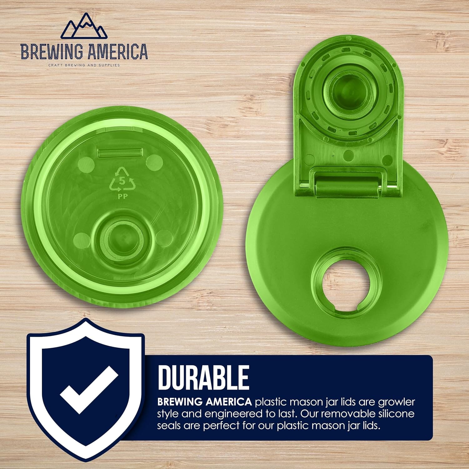 Mason Jar Lids Wide Mouth Plastic 4 Pack Leak Proof with Flip Cap Pouring Spout & Drink Hole - Lime Green Accessories Brewing America