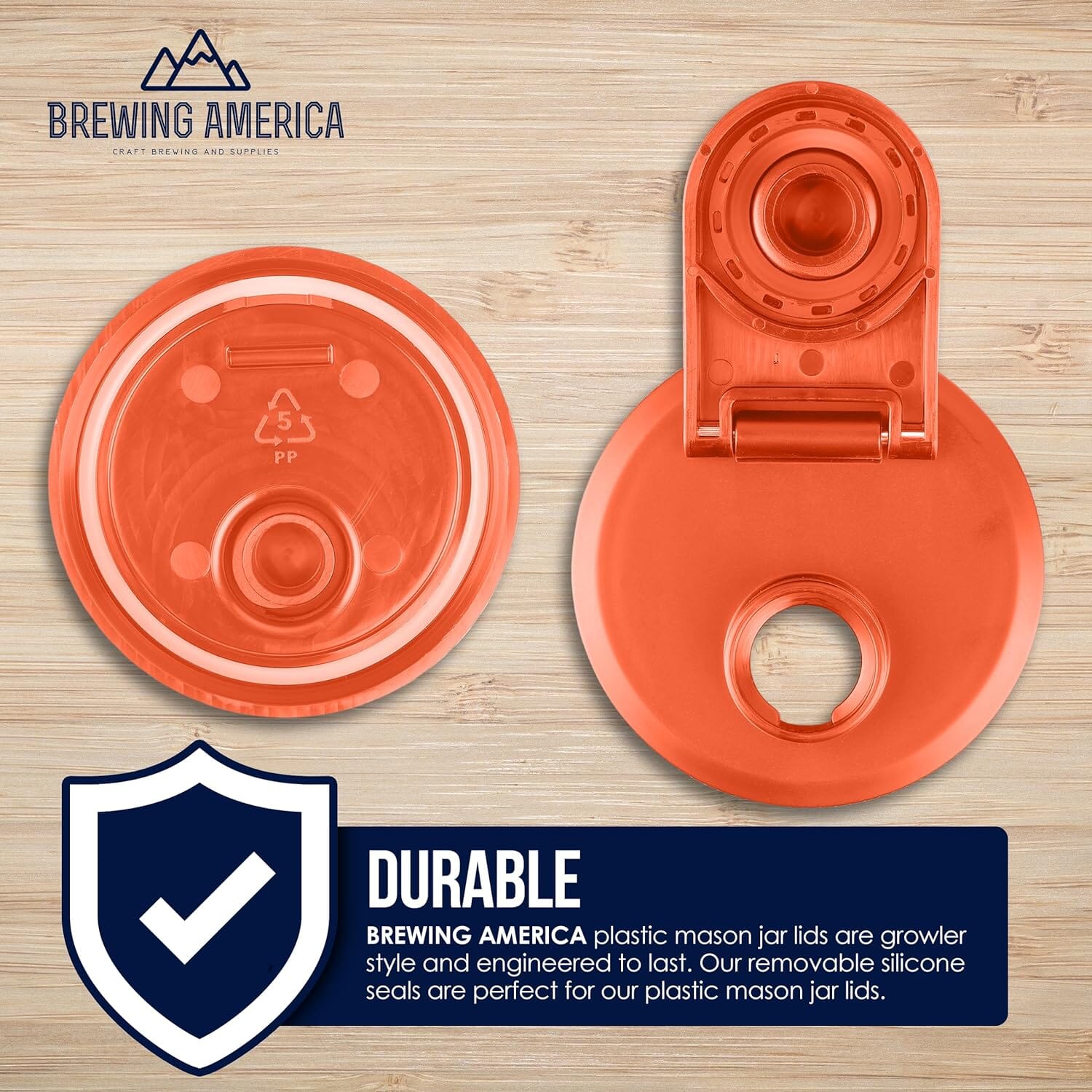 Mason Jar Lids Wide Mouth Plastic 4 Pack Leak Proof with Flip Cap Pouring Spout & Drink Hole - Orange Accessories Brewing America