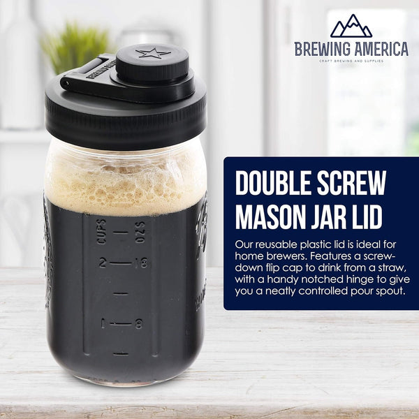Glass Mason Jar Pitcher with Lid - Ball Jar, 1 Quart (32 oz) with Black Wide Mouth Mason Jar Pour Lid Serving Pitchers & Carafes Brewing America