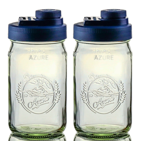 Glass Mason Jar Pitcher with Pour Lids - Ball Jars, 1 Quart (32 oz) Wide Mouth, Old Glory Blue 2-Pack Serving Pitchers & Carafes Brewing America