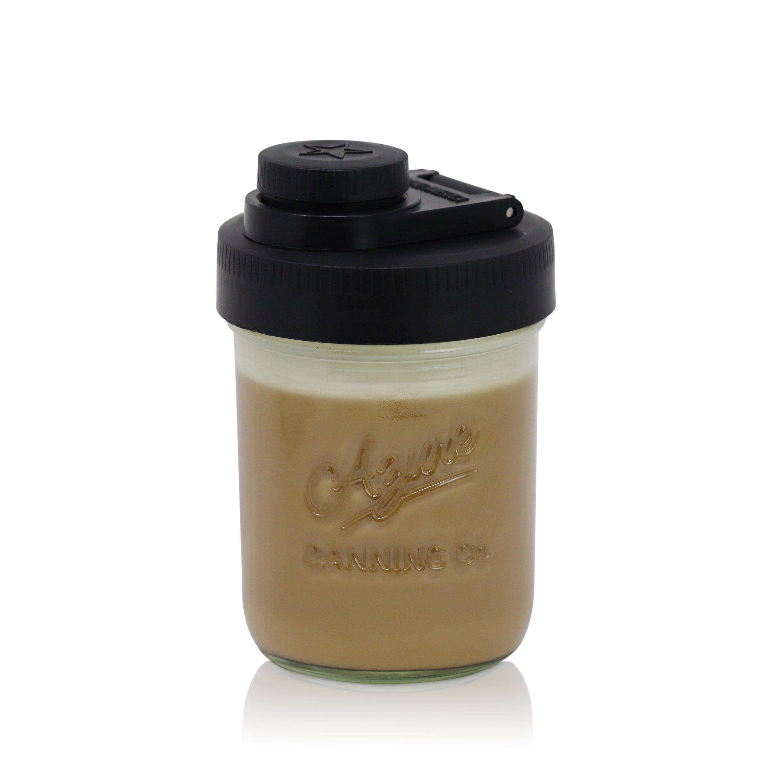 Glass Creamer Jar with Pouring Lid, 1 Pint (16 oz) Wide Mouth Azure Standard Mason Jar with Black Pour Lid, for Milk, Sugar, and Cream, 1-Pack Mason Jars - Small Brewing America