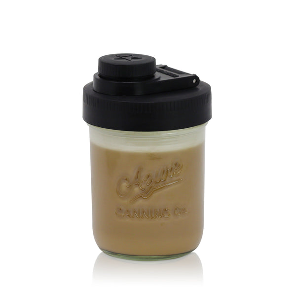 Glass Creamer Jar with Pouring Lid, 1 Pint (16 oz) Wide Mouth Azure Standard Mason Jar with Black Pour Lid, for Milk, Sugar, and Cream, 1-Pack Mason Jars - Small Brewing America