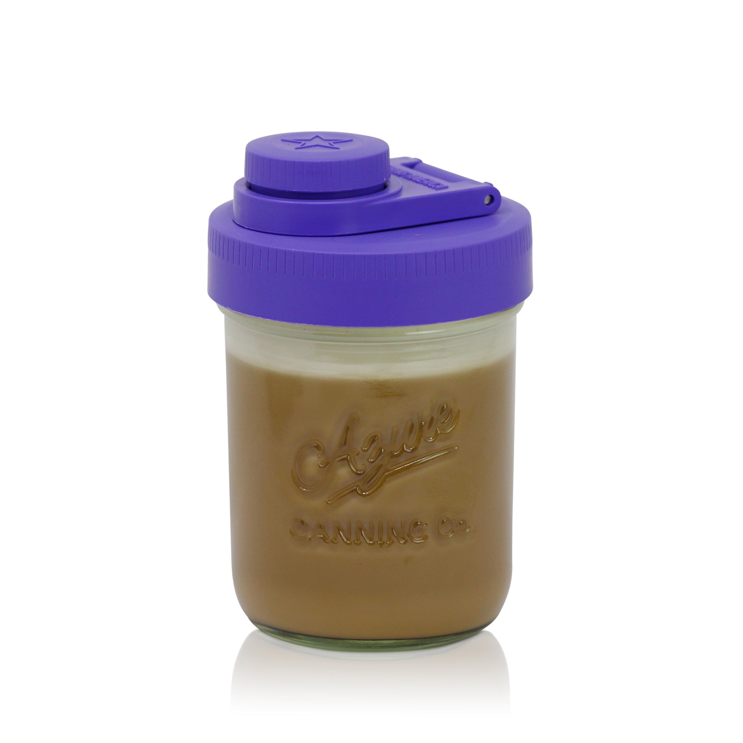 Glass Creamer Jar with Pouring Lid, 1 Pint (16 oz) Wide Mouth Azure Standard Mason Jar with Violet Purple Pour Lid, for Milk, Sugar, and Cream, 1-Pack Mason Jars - Small Brewing America