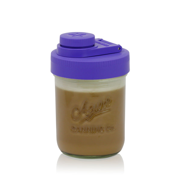 Glass Creamer Jar with Pouring Lid, 1 Pint (16 oz) Wide Mouth Azure Standard Mason Jar with Violet Purple Pour Lid, for Milk, Sugar, and Cream, 1-Pack Mason Jars - Small Brewing America