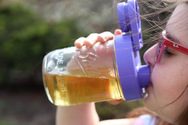 Glass Creamer Jar with Pouring Lid, 1 Pint (16 oz) Wide Mouth Azure Standard Mason Jar with Violet Purple Pour Lid, for Milk, Sugar, and Cream, 1-Pack Serving Pitchers & Carafes Brewing America