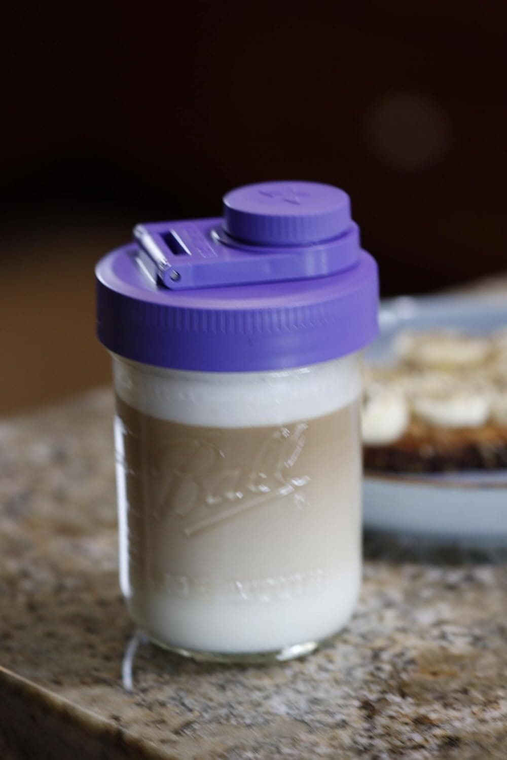 Glass Creamer Jar with Pouring Lid, 1 Pint (16 oz) Wide Mouth Azure Standard Mason Jar with Violet Purple Pour Lid, for Milk, Sugar, and Cream, 1-Pack Serving Pitchers & Carafes Brewing America