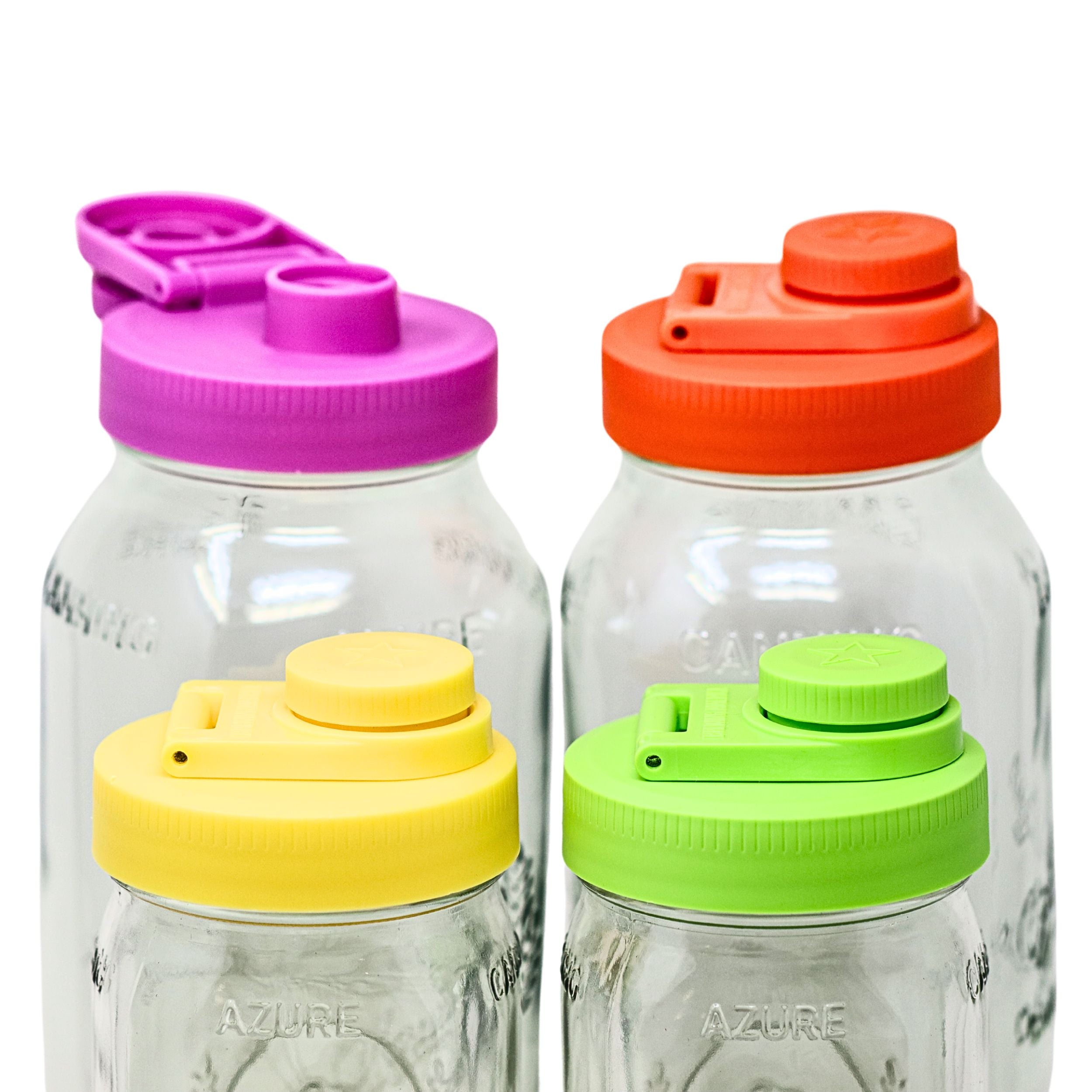 Mason Jar Lids Wide Mouth Plastic 4 Pack Leak Proof with Flip Cap Pouring Spout & Drink Hole - Spring Color Mix Accessories Brewing America