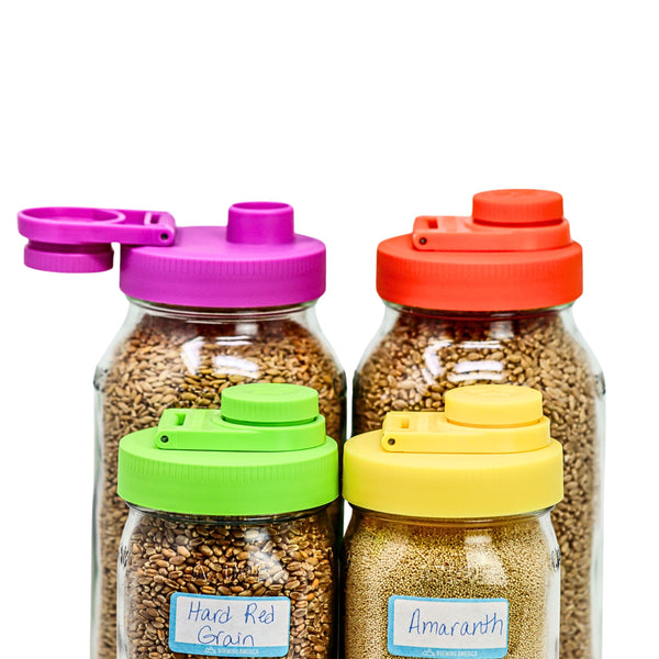 Mason Jar Lids Wide Mouth Plastic 4 Pack Leak Proof with Flip Cap Pouring Spout & Drink Hole - Spring Color Mix Accessories Brewing America