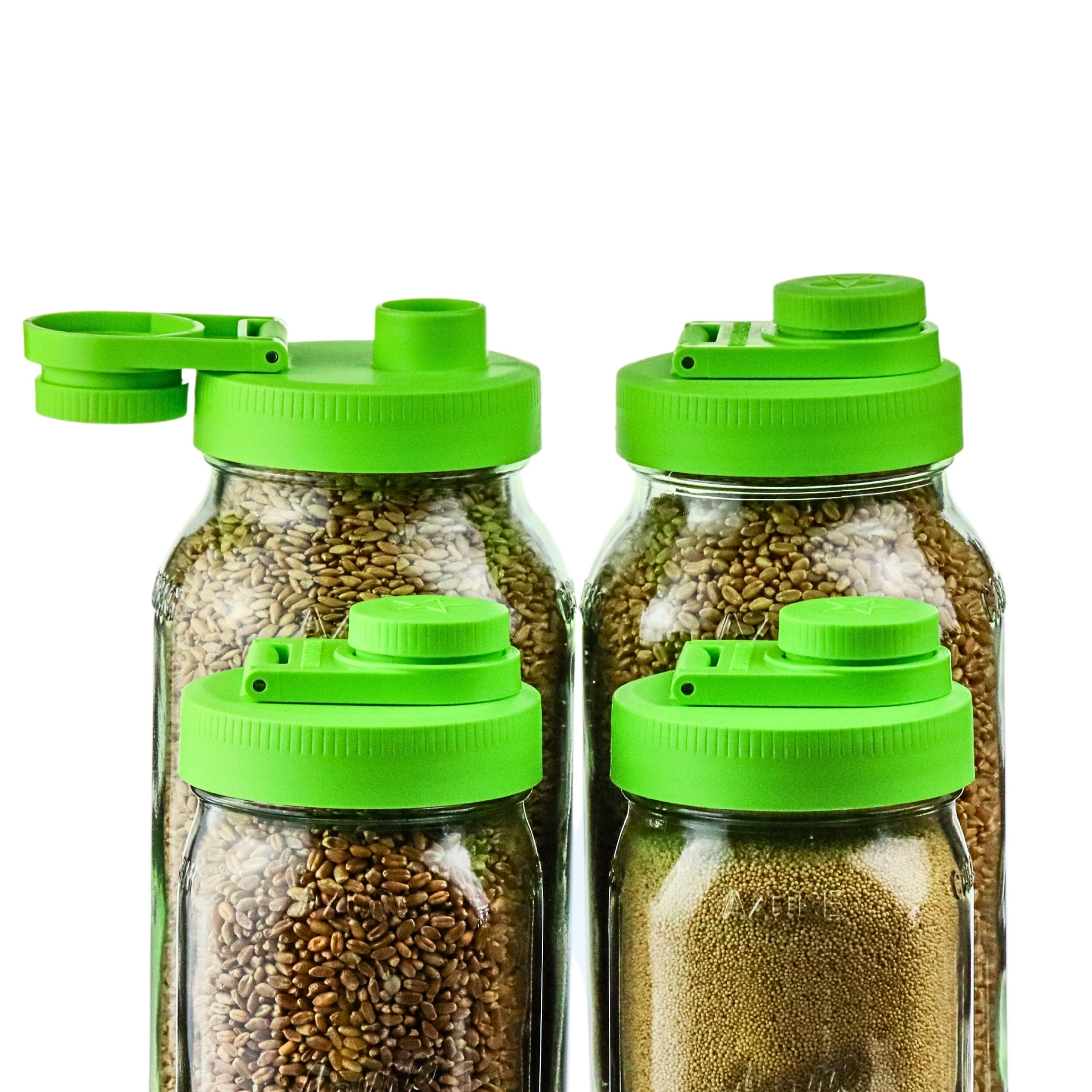 Mason Jar Lids Wide Mouth Plastic 4 Pack Leak Proof with Flip Cap Pouring Spout & Drink Hole - Lime Green Accessories Brewing America