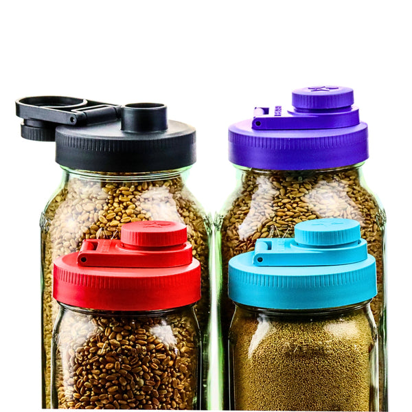 Mason Jar Lids Wide Mouth Plastic 4 Pack Leak Proof with Flip Cap Pouring Spout & Drink Hole Multi-Color Pack Accessories Brewing America