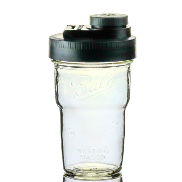 Travel Cup with Pouring Lid, 1 Pint (16 oz) Nesting Jar with Black Wide Mouth Ball Mason Jar Pour Lid Serving Pitchers & Carafes Brewing America