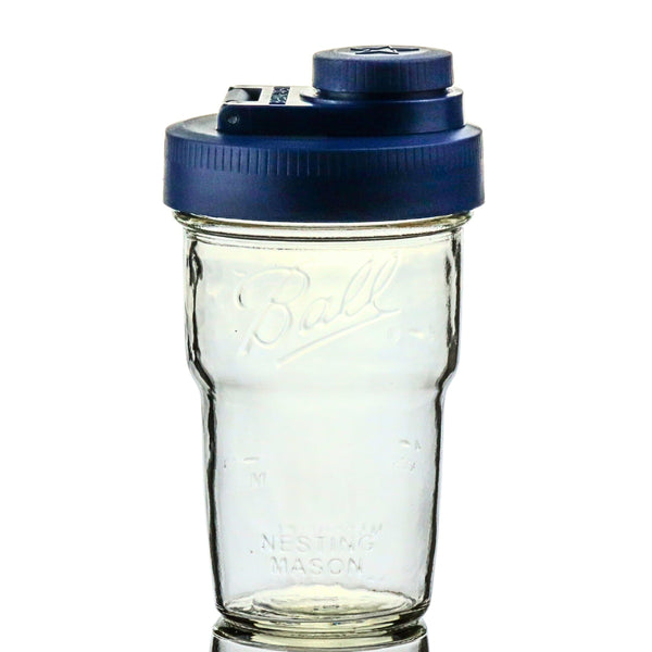 Travel Cup with Pouring Lid, 1 Pint (16 oz) Nesting Jar with Blue Wide Mouth Ball Mason Jar Pour Lid Serving Pitchers & Carafes Brewing America