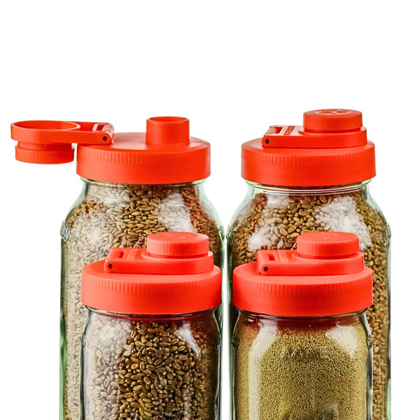 Mason Jar Lids Wide Mouth Plastic 4 Pack Leak Proof with Flip Cap Pouring Spout & Drink Hole - Orange Accessories Brewing America