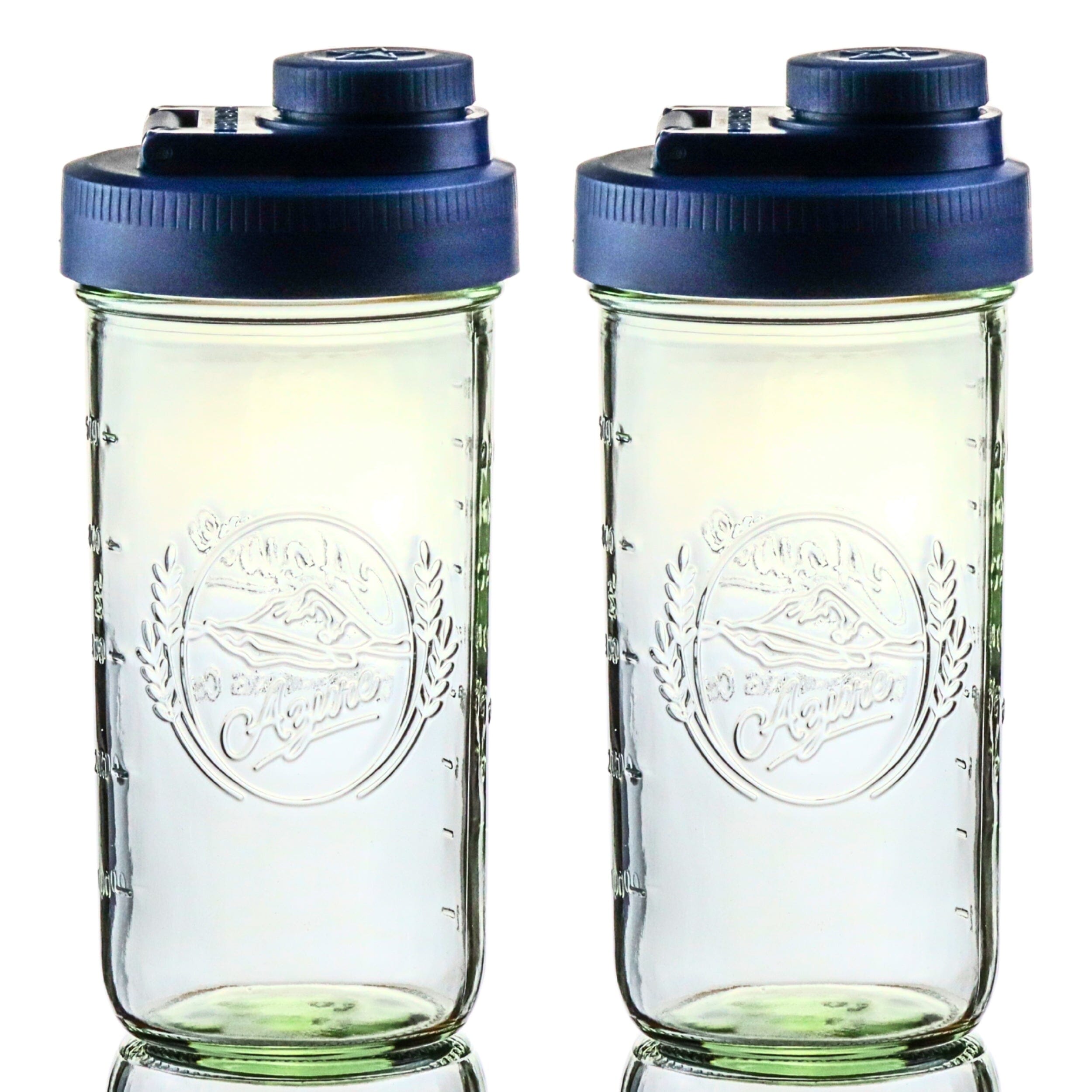 Pint & Half Jar with Old Glory Blue Pouring Lid – Functional & Stylish Storage With Wide Mouth Azure Standard Mason Jar 24 Ounce 2-Pack Serving Pitchers & Carafes Brewing America