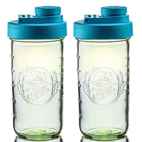 Pint & Half Jar with Teal Pouring Lid – Functional & Stylish Storage With Wide Mouth Azure Standard Mason Jar 24 Ounce 2-Pack Serving Pitchers & Carafes Brewing America