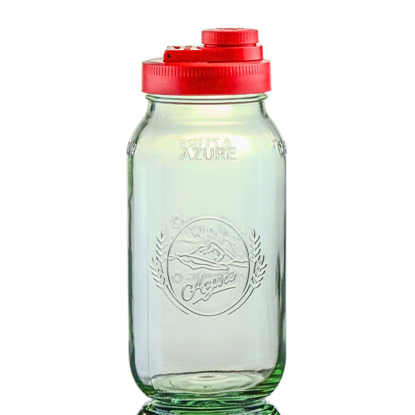 Glass Mason Jar Pitcher with Pour Lid - Azure Standard Jar, 2 Quart (64 oz) Wide Mouth, Old Glory Red 1-Pack Mason Jars - Large Brewing America
