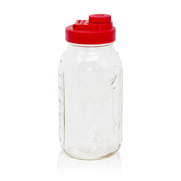 Glass Mason Jar Pitcher with Pour Lid - Azure Standard Jar, 2 Quart (64 oz) Wide Mouth, Old Glory Red 1-Pack Mason Jars - Large Brewing America