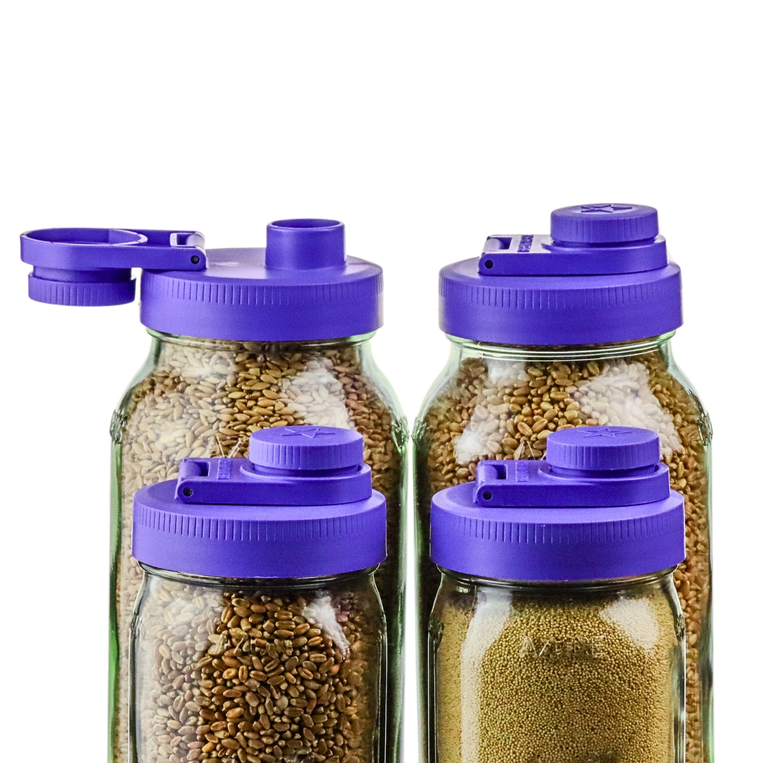 Mason Jar Lids Wide Mouth Plastic 4 Pack Leak Proof with Flip Cap Pouring Spout & Drink Hole Violet Purple Accessories Brewing America