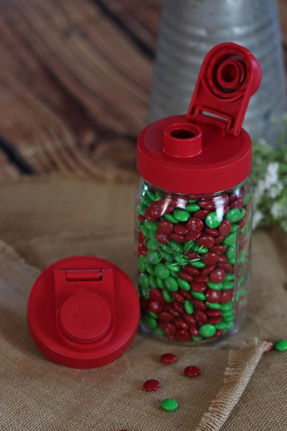 Glass Mason Jar Pitcher with Lid - Ball Jar, 1 Quart (32 oz) with Red Wide Mouth Mason Jar Pour Lid Serving Pitchers & Carafes Brewing America