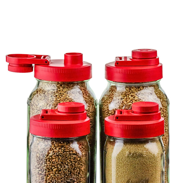 Mason Jar Lids Wide Mouth Plastic 4 Pack Leak Proof with Flip Cap Pouring Spout & Drink Hole Old Glory Red Accessories Brewing America