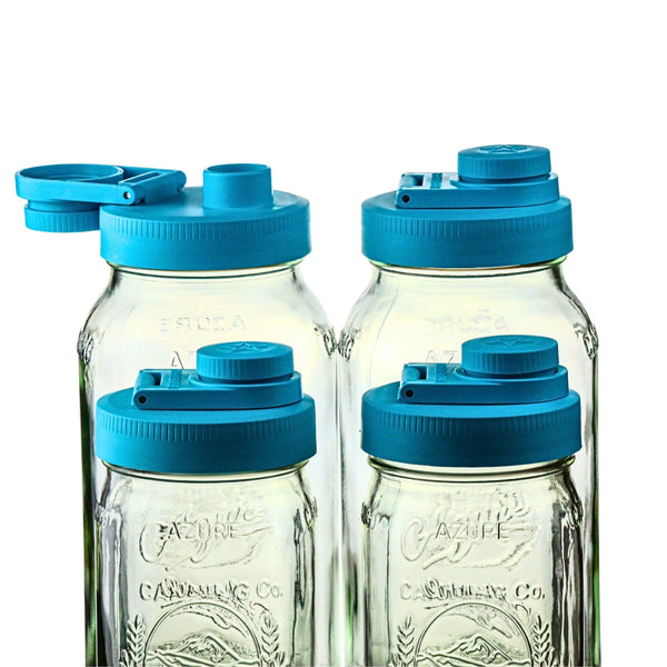 Mason Jar Lids Wide Mouth Plastic 4 Pack Leak Proof with Flip Cap Pouring Spout & Drink Hole Teal Accessories Brewing America