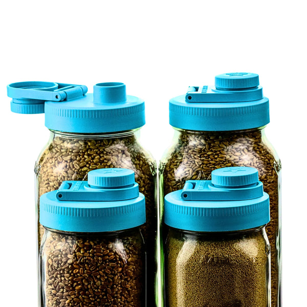Mason Jar Lids Wide Mouth Plastic 4 Pack Leak Proof with Flip Cap Pouring Spout & Drink Hole Teal Accessories Brewing America