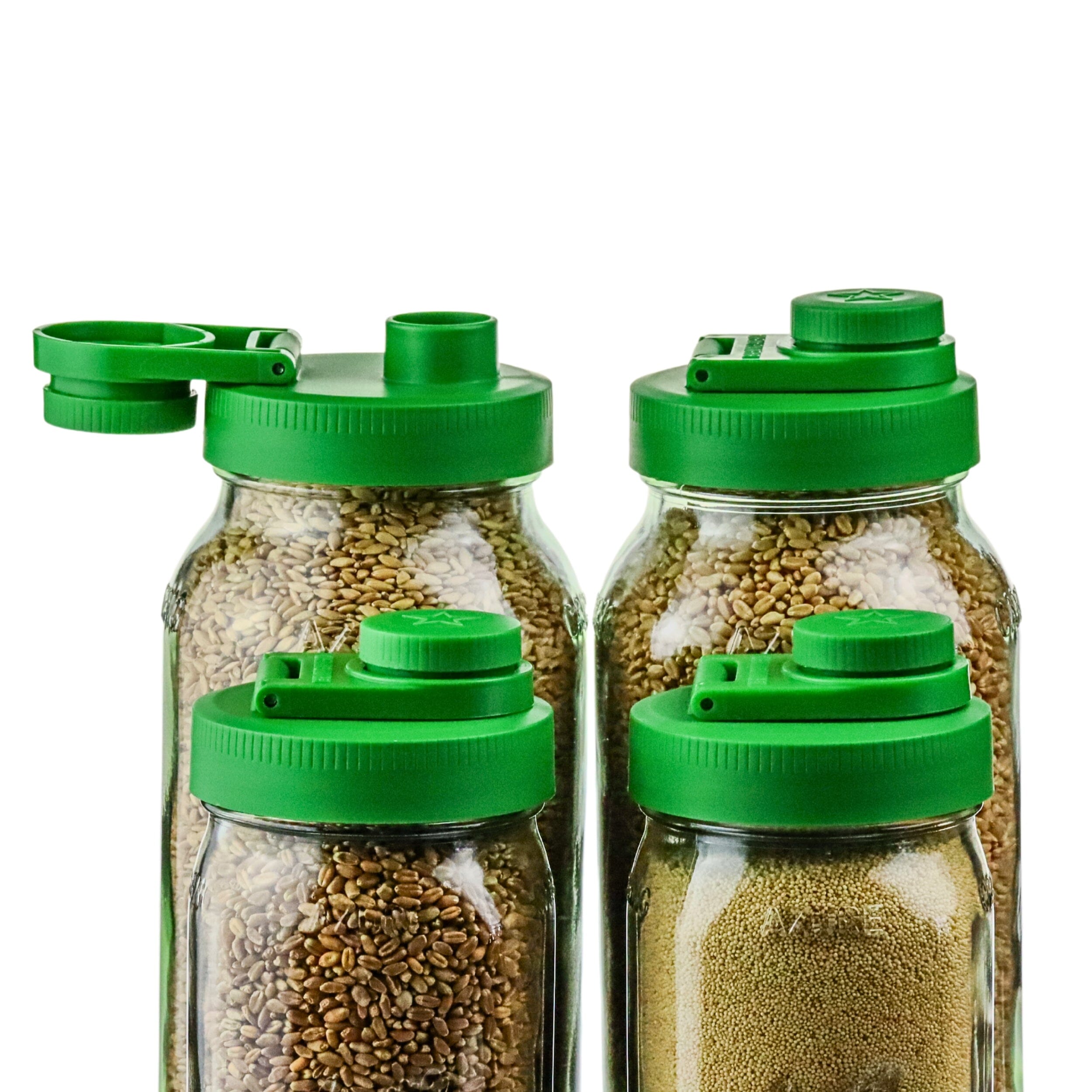 Mason Jar Lids Wide Mouth Plastic 4 Pack Leak Proof with Flip Cap Pouring Spout & Drink Hole - Tractor Green Accessories Brewing America