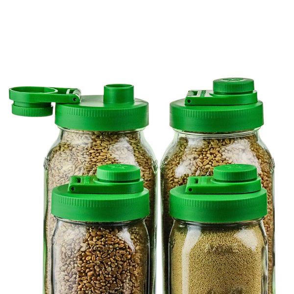 Mason Jar Lids Wide Mouth Plastic 4 Pack Leak Proof with Flip Cap Pouring Spout & Drink Hole - Tractor Green Accessories Brewing America