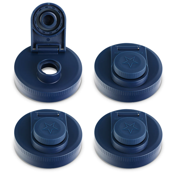 Mason Jar Lids Wide Mouth Plastic 4 Pack Leak Proof with Flip Cap Pouring Spout & Drink Hole Old Glory Blue Accessories Brewing America