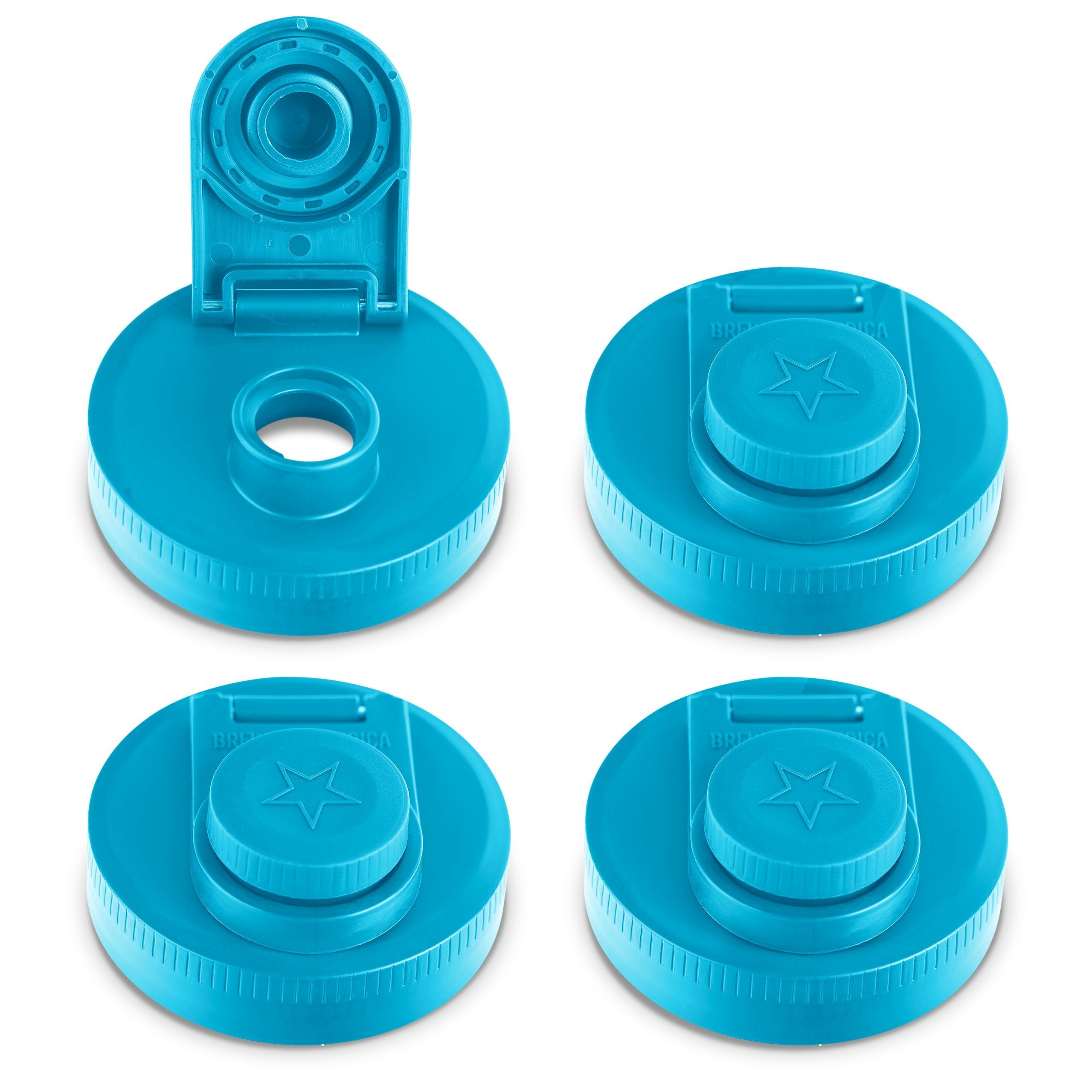 Mason Jar Lids Wide Mouth Plastic 4 Pack Leak Proof with Flip Cap Pouring Spout & Drink Hole Teal Accessories Brewing America