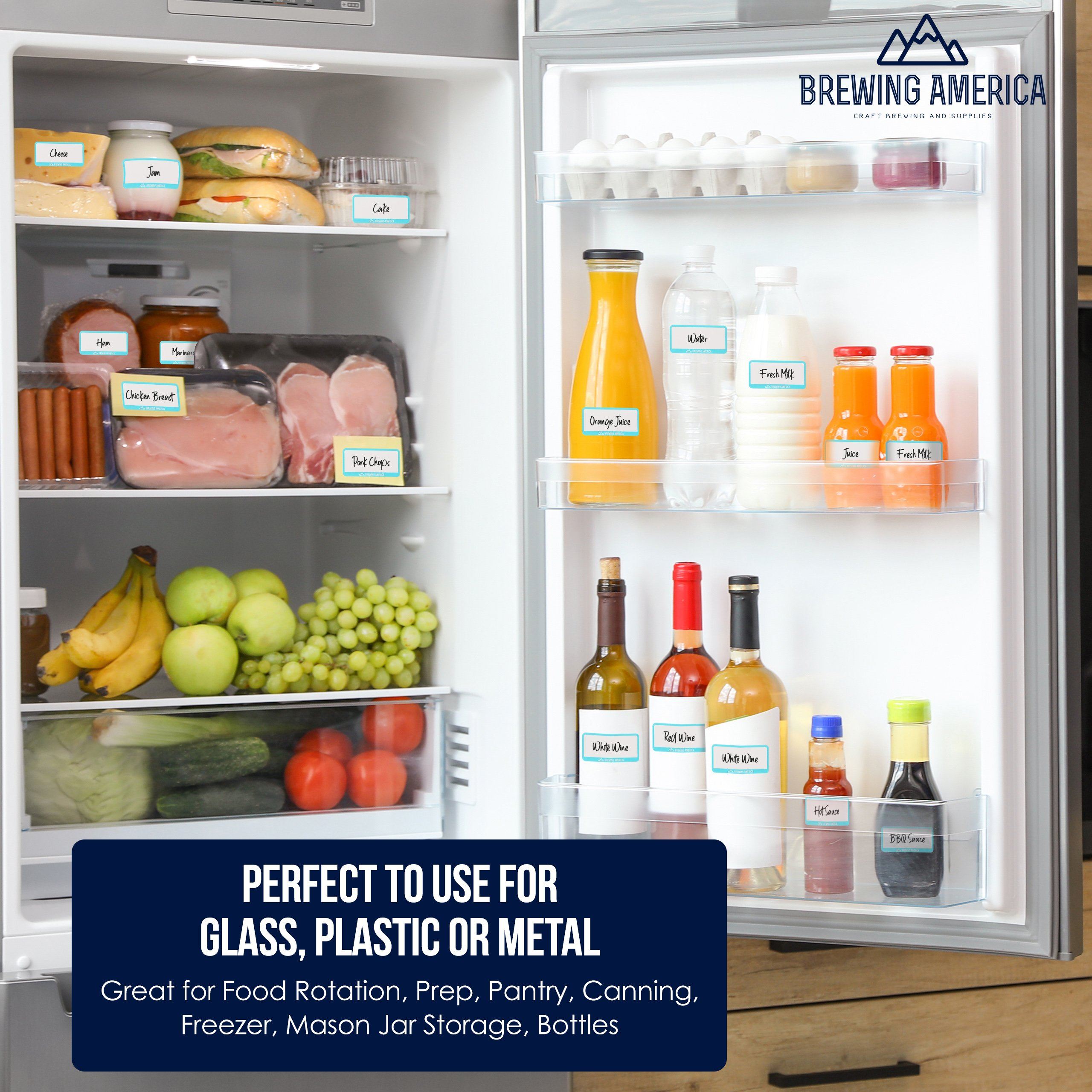 Dissolvable Food Labels for Food Containers Glass, Plastic or Metal No Scrubbing, No Residue - TEAL Accessories Brewing America