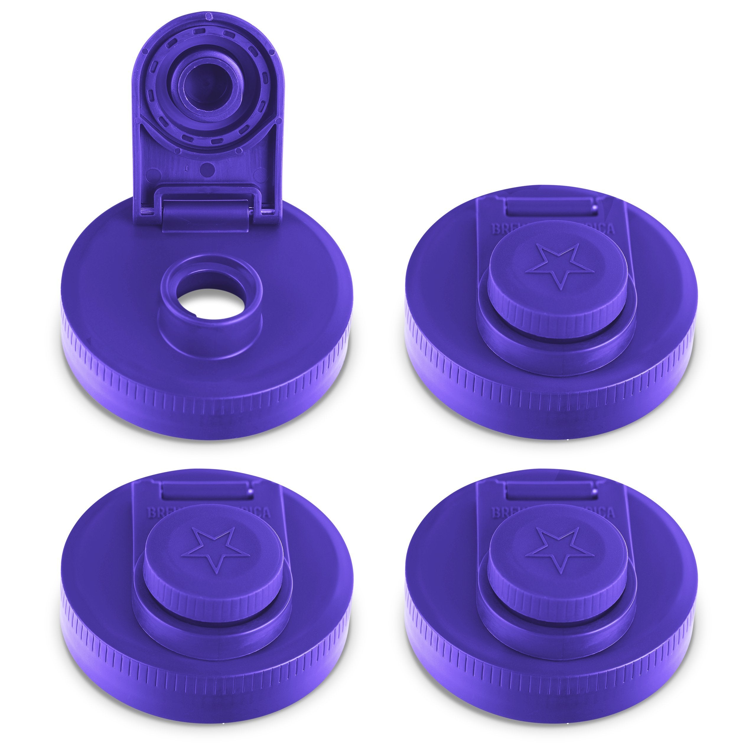 Mason Jar Lids Wide Mouth Plastic 4 Pack Leak Proof with Flip Cap Pouring Spout & Drink Hole Violet Purple Accessories Brewing America