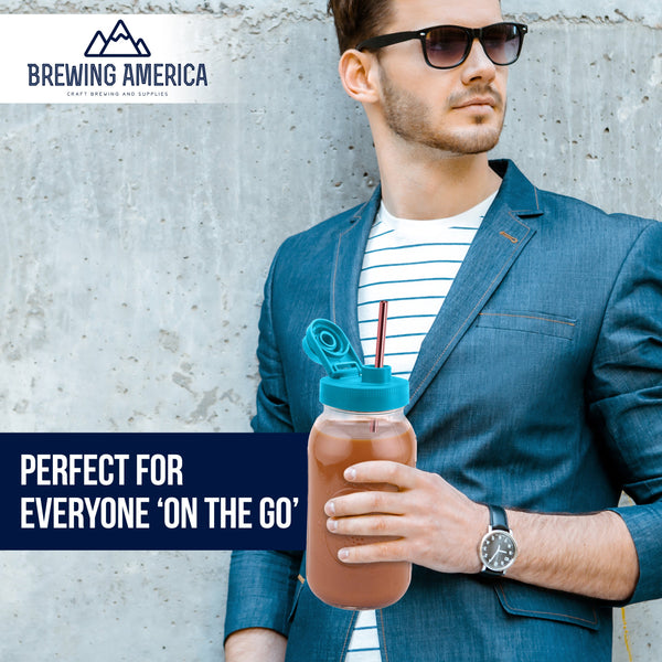 Cold Brew Coffee Maker Kit: Wide Mouth for Coffee, Infused Tea, Alcohol - 2 Quart 64 oz Teal Lid Cold Brew Coffee Maker Brewing America