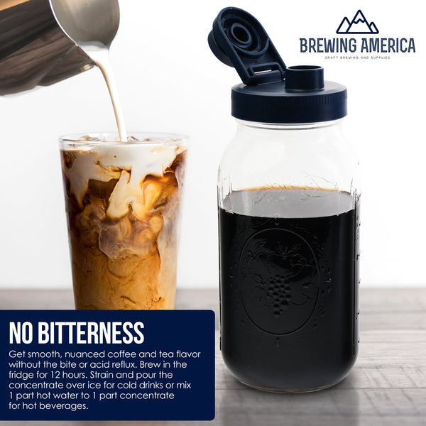 Cold Brew Coffee Maker Kit: Wide Mouth for Coffee, Infused Tea, Alcohol - 2 Quart 64 oz Old Glory Blue Accessories Brewing America