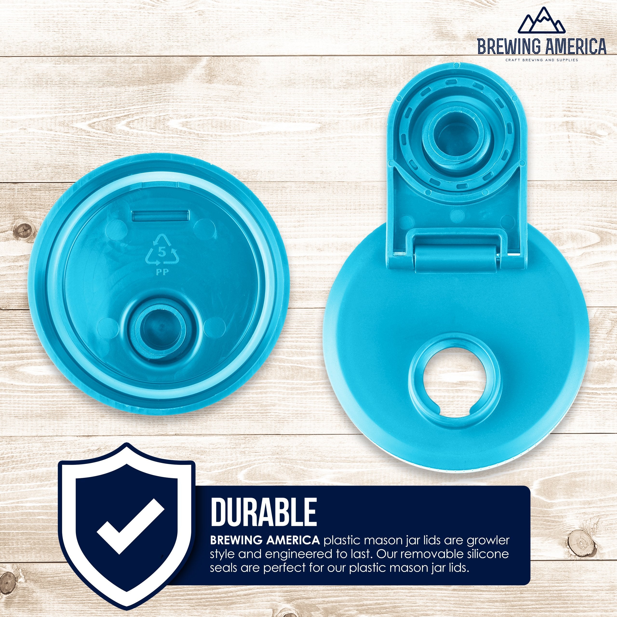 Mason Jar Lids Wide Mouth Plastic 4 Pack Leak Proof with Flip Cap Pouring Spout & Drink Hole Teal Accessories Brewing America